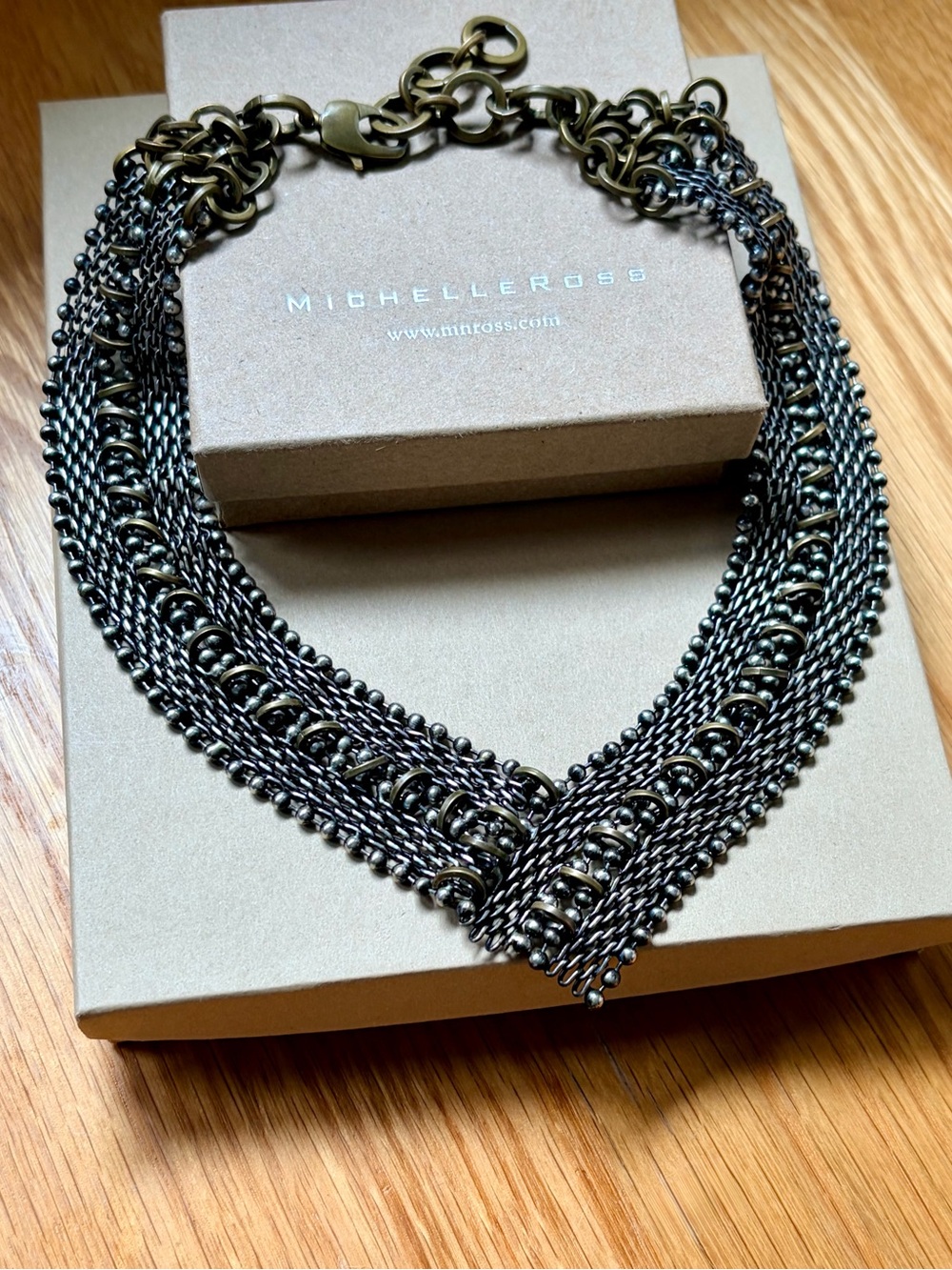 Michelle Ross Mixed Metals Brass Statement Necklace